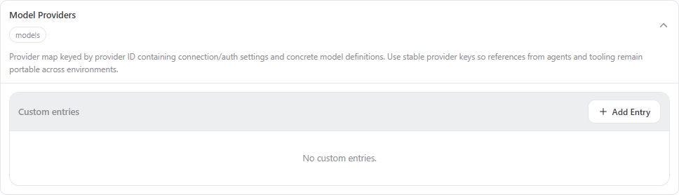 OpenClaw Control UI 的 Model Providers 空白状态和 Add Entry 按钮